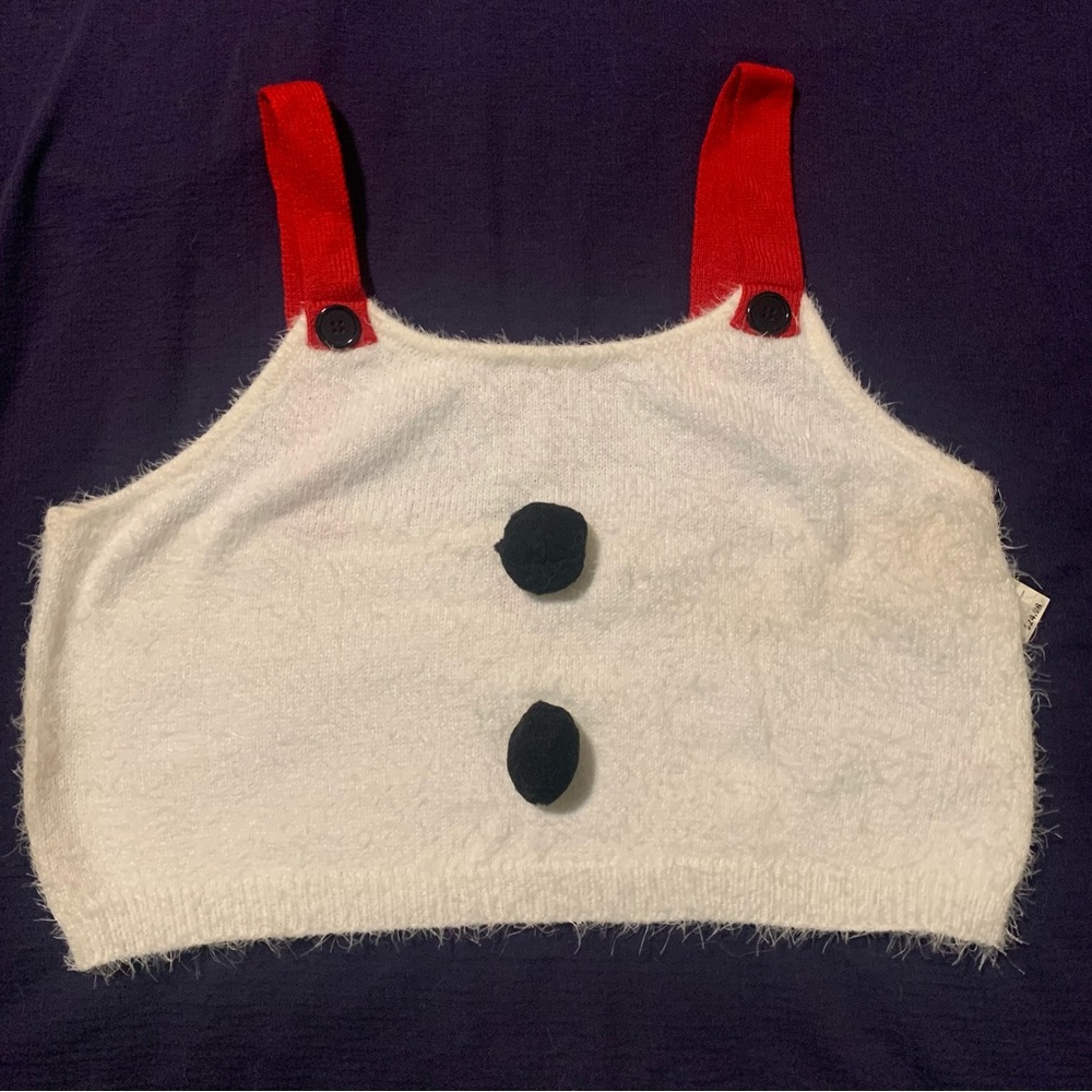 No Boundaries White Fuzzy Top Red Straps With Black Buttons Brand New with tags